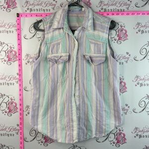 Razzle dazzle shirt Sleeveless Striped Button-Front Women’s Top - Pastel Stripe